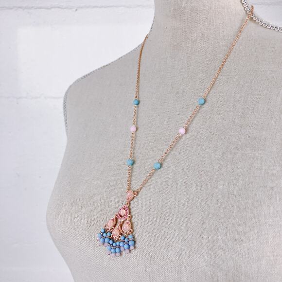 VTG Signed Joan Rivers Chandelier Pendant Necklace Howlite Gemstone Glass Beads - Picture 3 of 12